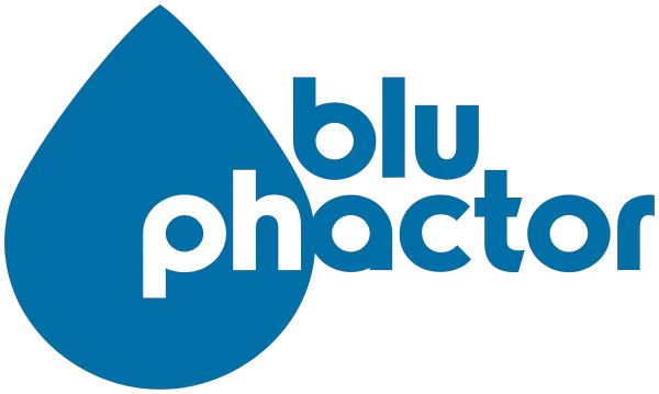 BluPhactor water delivery service logo with blue droplet design